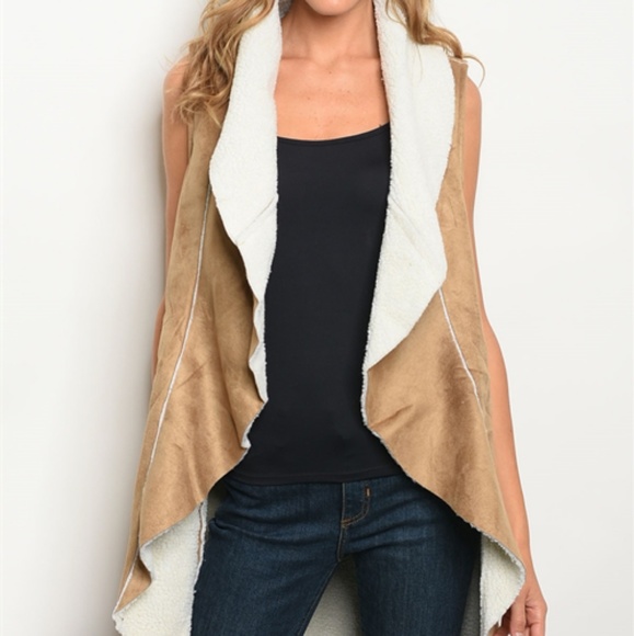 Camel suede sherpa vest - Picture 2 of 5